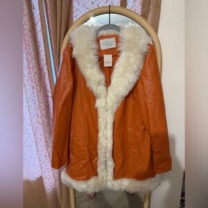 Charlotte Simone Orange Jacket with Cream Faux Fur